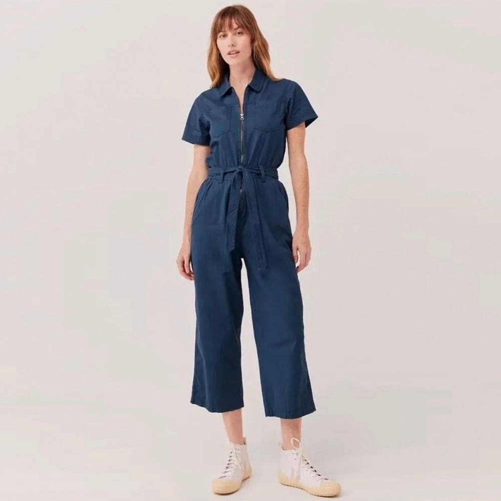 Pact Boulevard Organic Cotton Utility Zip Front Jumpsuit French Navy NWT Size XL